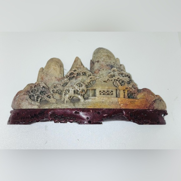 Antique Soapstone Hand Carved Chiinese Mountain Village